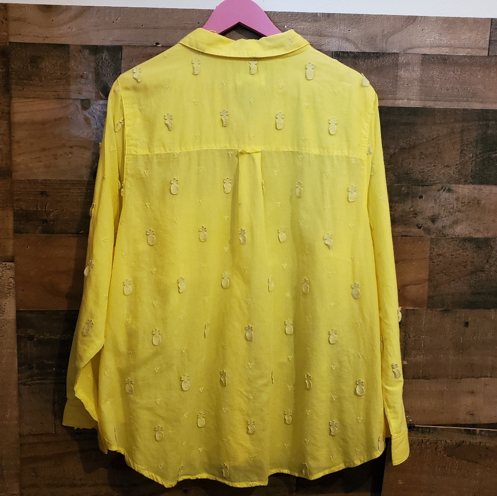 Maeve Yellow Pineapple Embroidered Button Up Shirt Cotton Office Plus Size Sz 22 - Picture 1 of 12